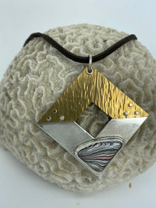 "Triangle Square" -- A mixed metals fordite pendant