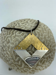 "Triangle Square" -- A mixed metals fordite pendant